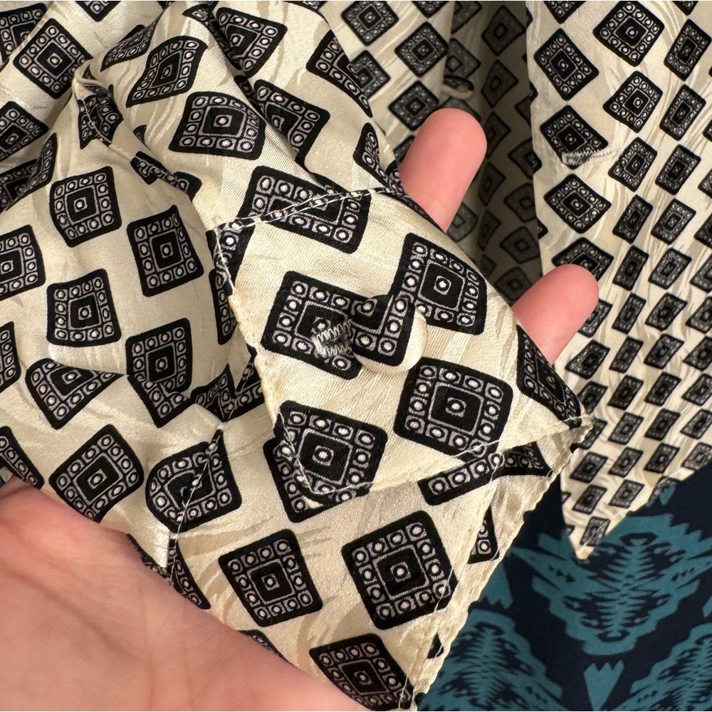 VALERIE STEVENS Vintage Black & Cream Geometric Silk Kimono-Style Blouse - Picture 5 of 13